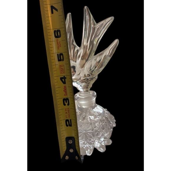 Vintage 1940s Imperial Glass Clear 7" Perfume Bottle & Large Bird Stopper - Picture 6 of 7